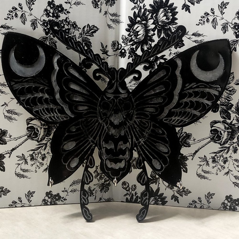 Death Moth Triple Hook Key Rack • Spooky Home Décor • Macabre/Horror Decorations